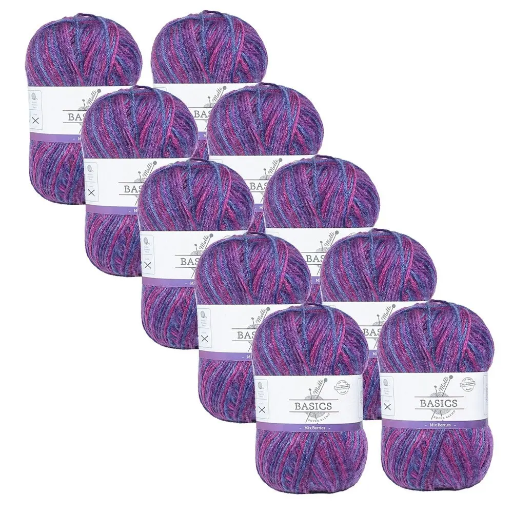 10x Malli Blend Basic Multi Colour 100g Acrylic/Polyester Yarn Mix Berries - Hobbies