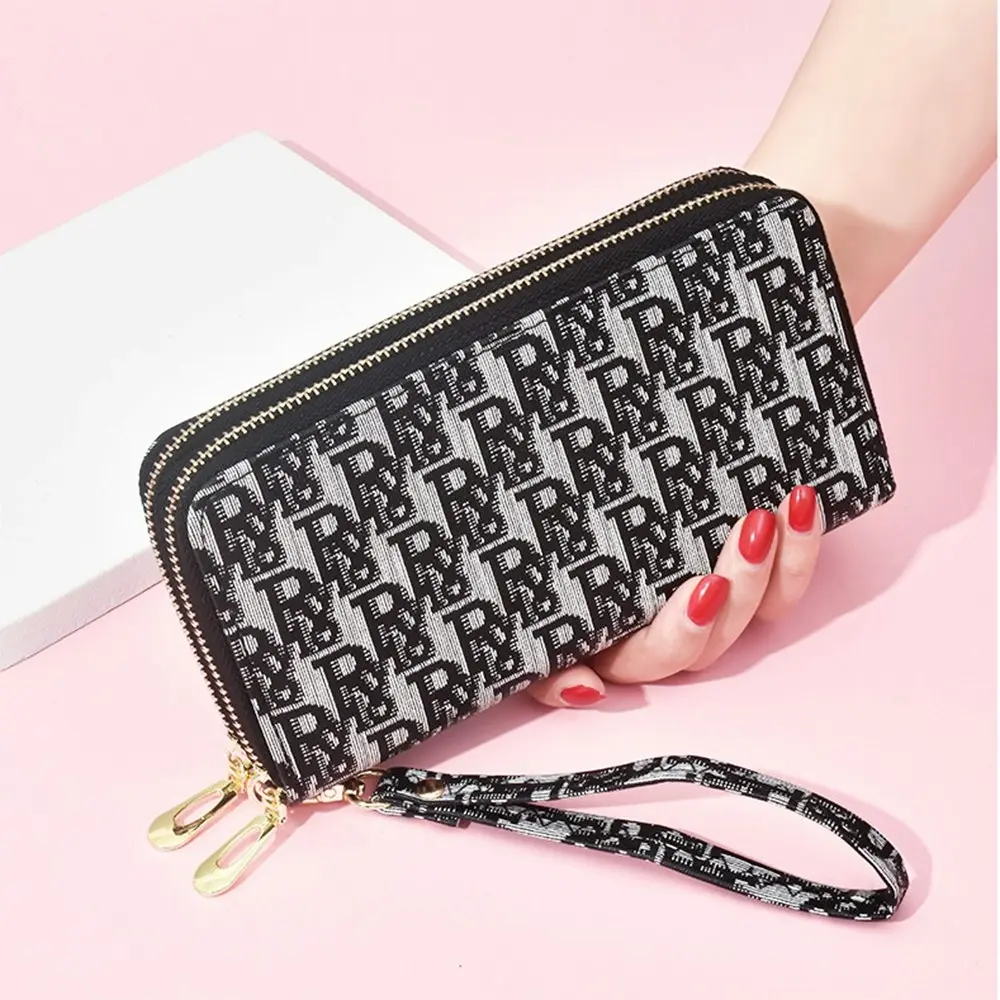Double Zippers Phone Clutch Bag Long Casual with Wallet Card Holder - Fashion