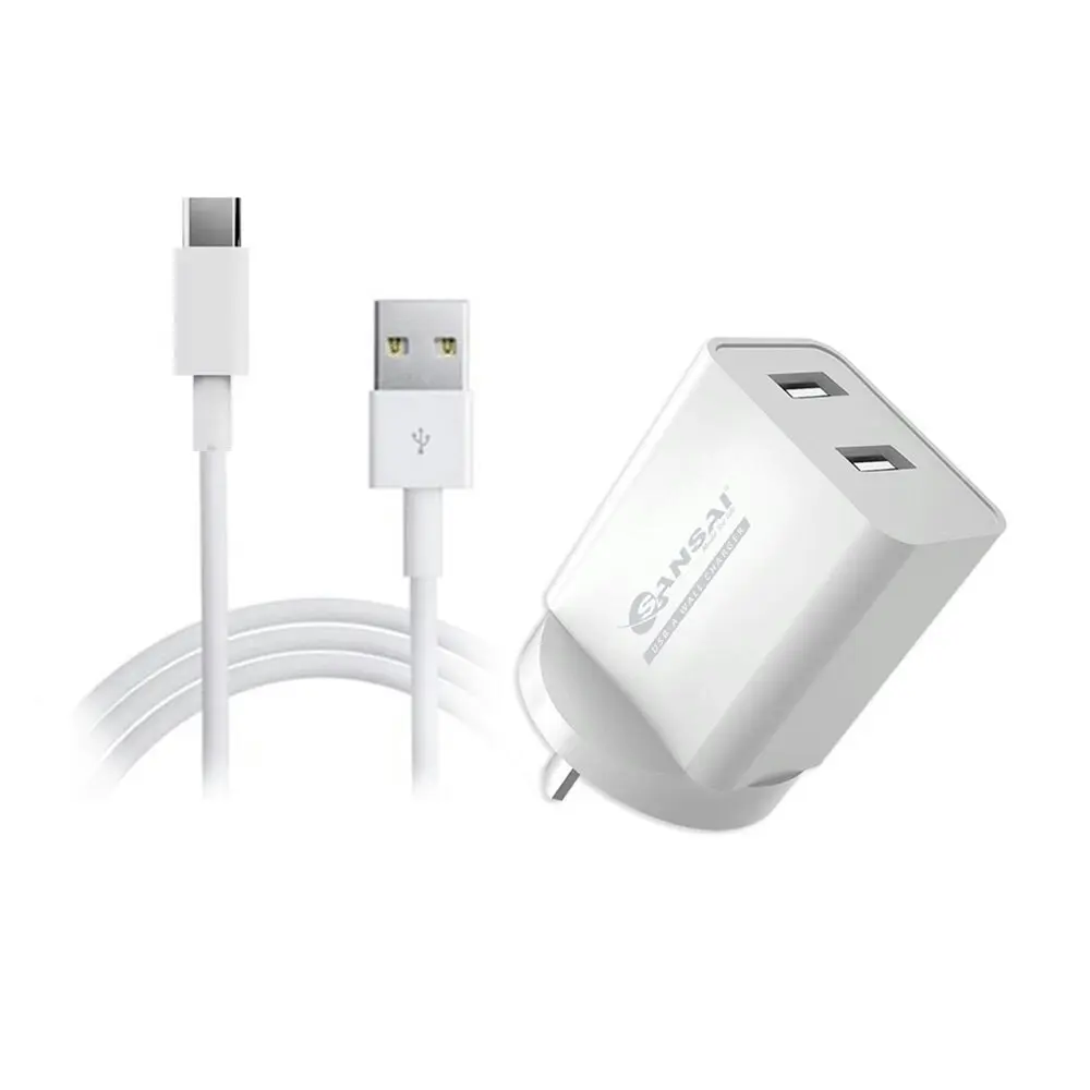 Sansai Dual USB Wall Charger w/USB C Charging Cable for Smartphones Samsung HTC - Electronics