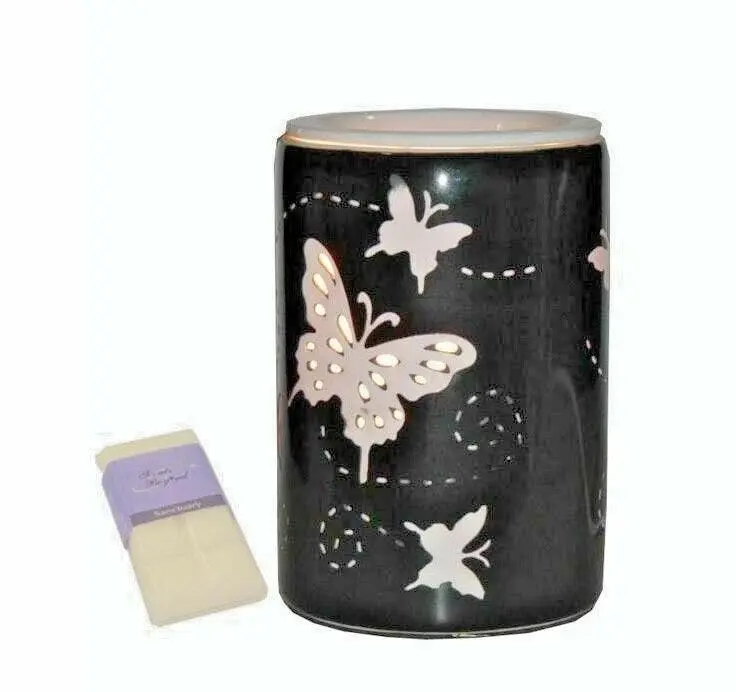 Electric Oil Burner Lamp with Black Butterfly Laser Cut Ceramic - Home & Garden