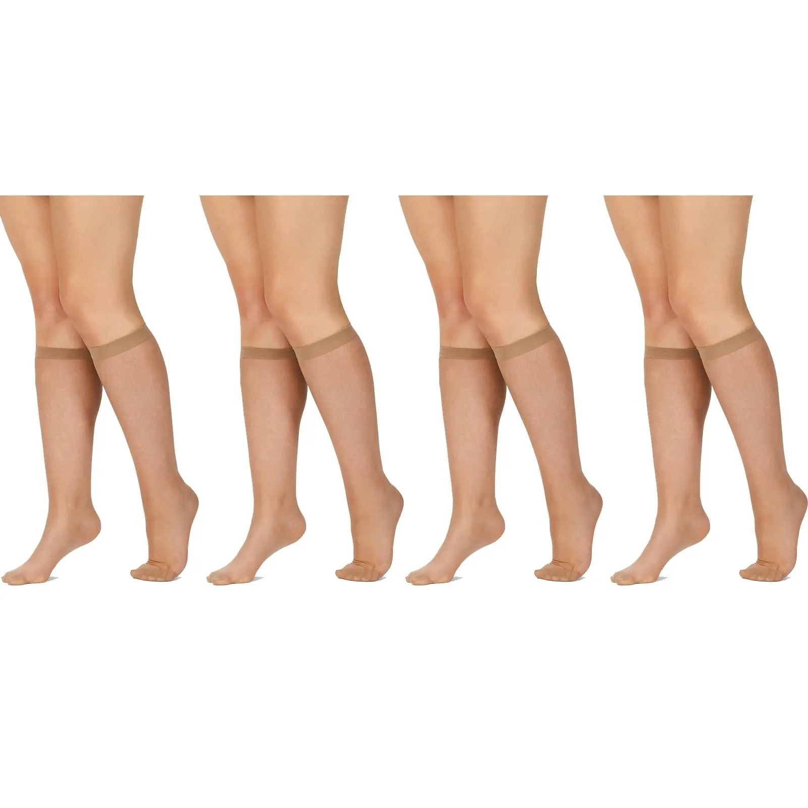 4 Pair Kayser Plus Sheer Knee Hi High NuBeige Stockings Pantyhose Tights H12200 Women - Fashion