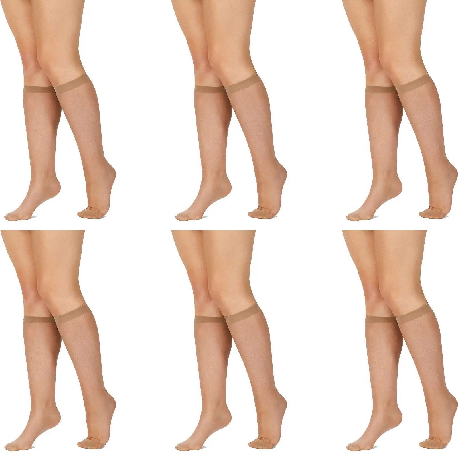 6 Pair Kayser Plus Sheer Knee Hi High NuBeige Stockings Tights H12200 Bulk Women - Fashion