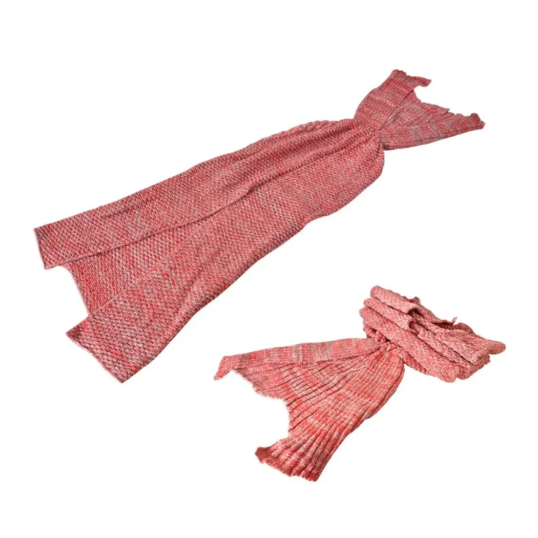 Mermaid Tail Crochet Blanket Sofa Rug Knit Handmade Soft Sleeping Bag Red - Home & Garden