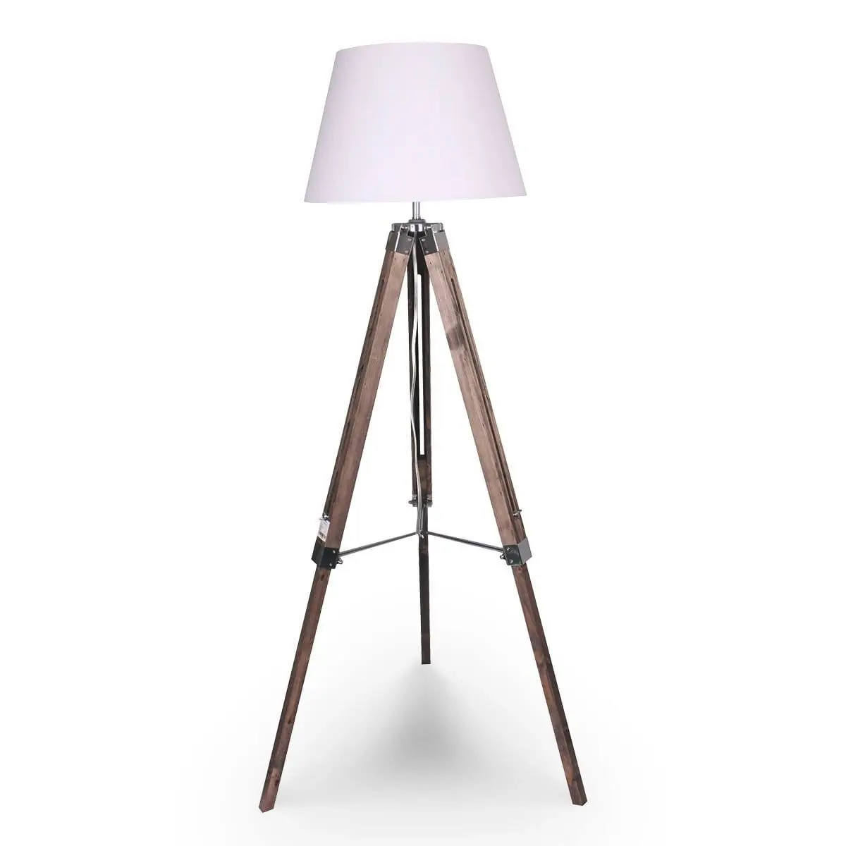 SOLID WOOD TRIPOD FLOOR LAMP ADJUSTABLE HEIGHT WHITE LINEN TAPER SHADE - Home & Garden