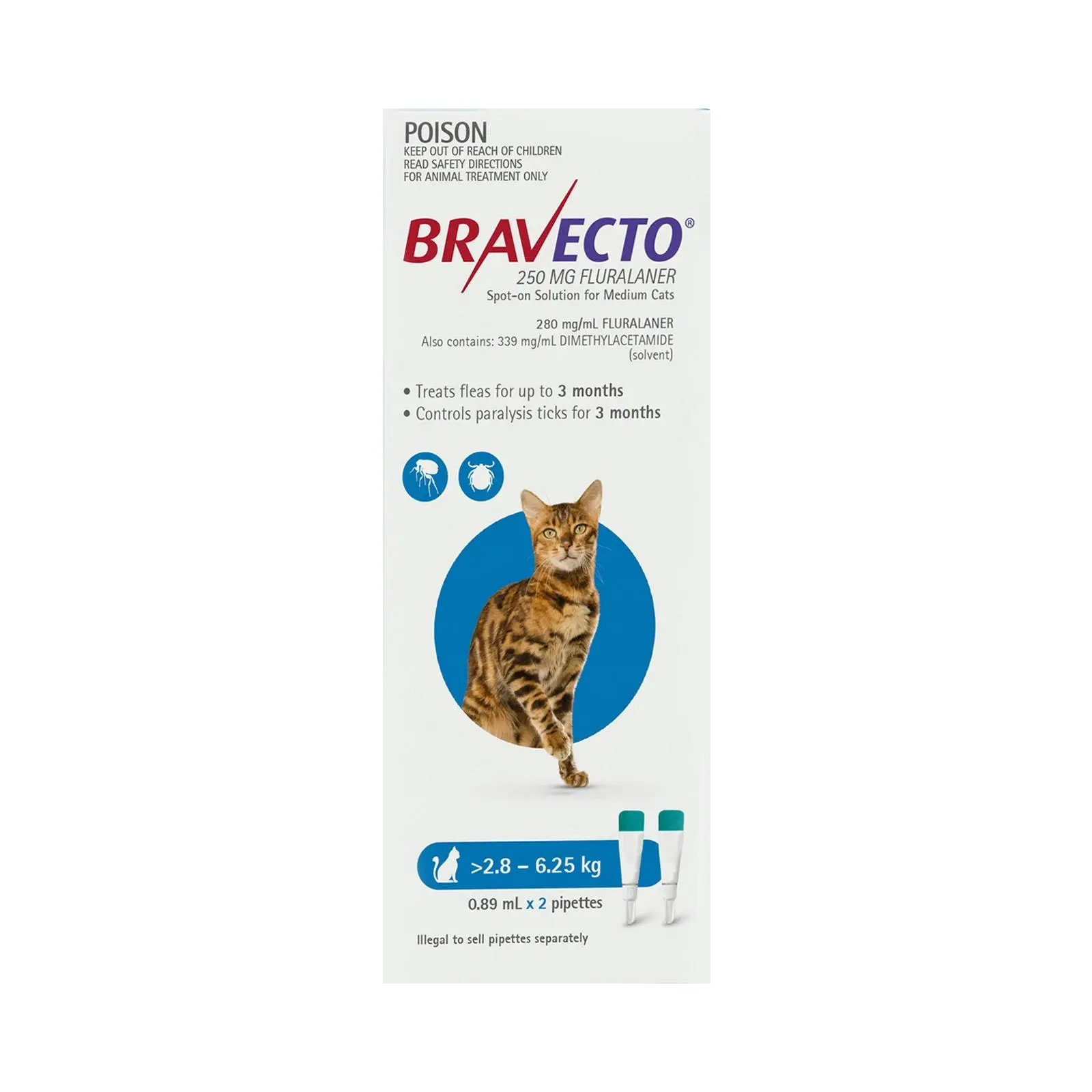 BRAVECTO Spot On For Cats 2.8-6.25 Kg (Blue) 2 Pipettes