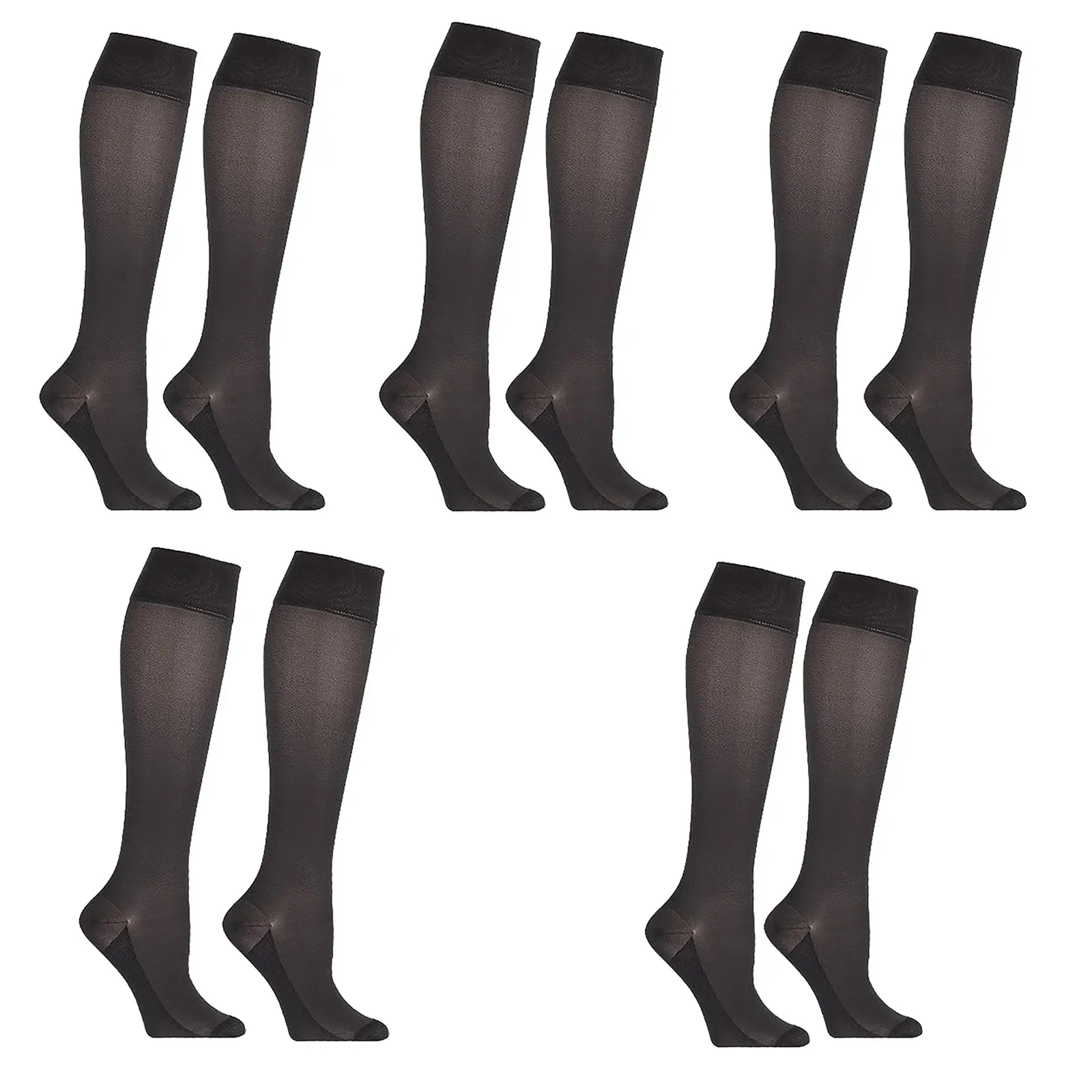 5 Pack Sheer Relief Trouser Sock For Active Legs Black Women Knee High Stockings - Fashion