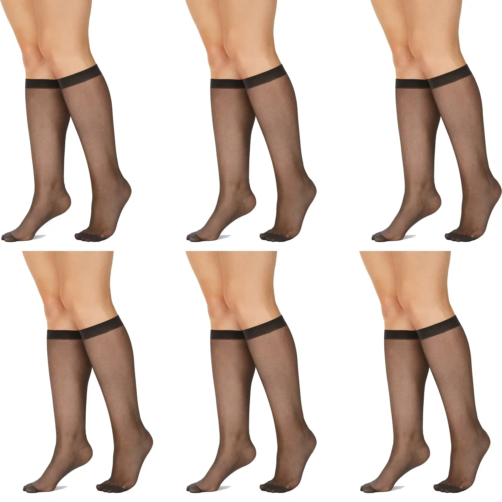 6 Pair Kayser Plus Sheer Knee Hi High Nearly Black Stockings Tights H12200 Bulk Women - Fashion