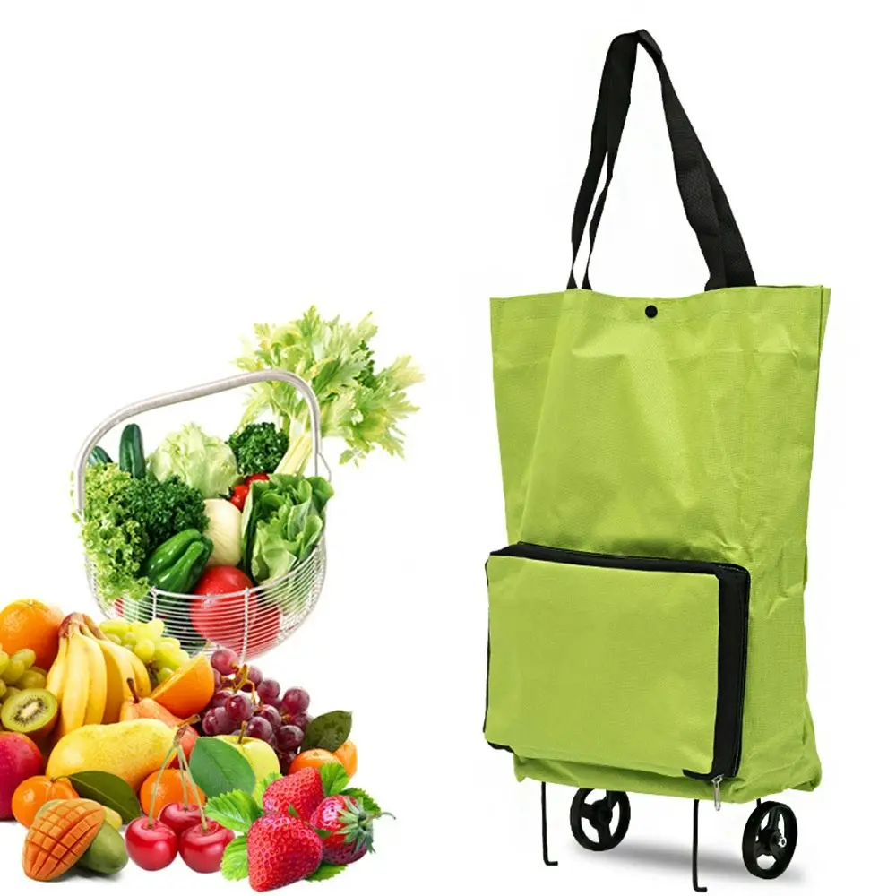 Portable Shopping Trolley Bag Foldable Cart Rolling Grocery Green Shopping Bag - Fashion