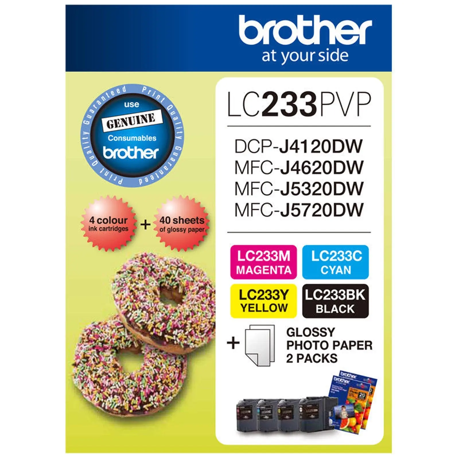 Brother 4 Colours Value Pack Ink Cartridge LC233PVP + 40 PHOTO PAPER - Electronics