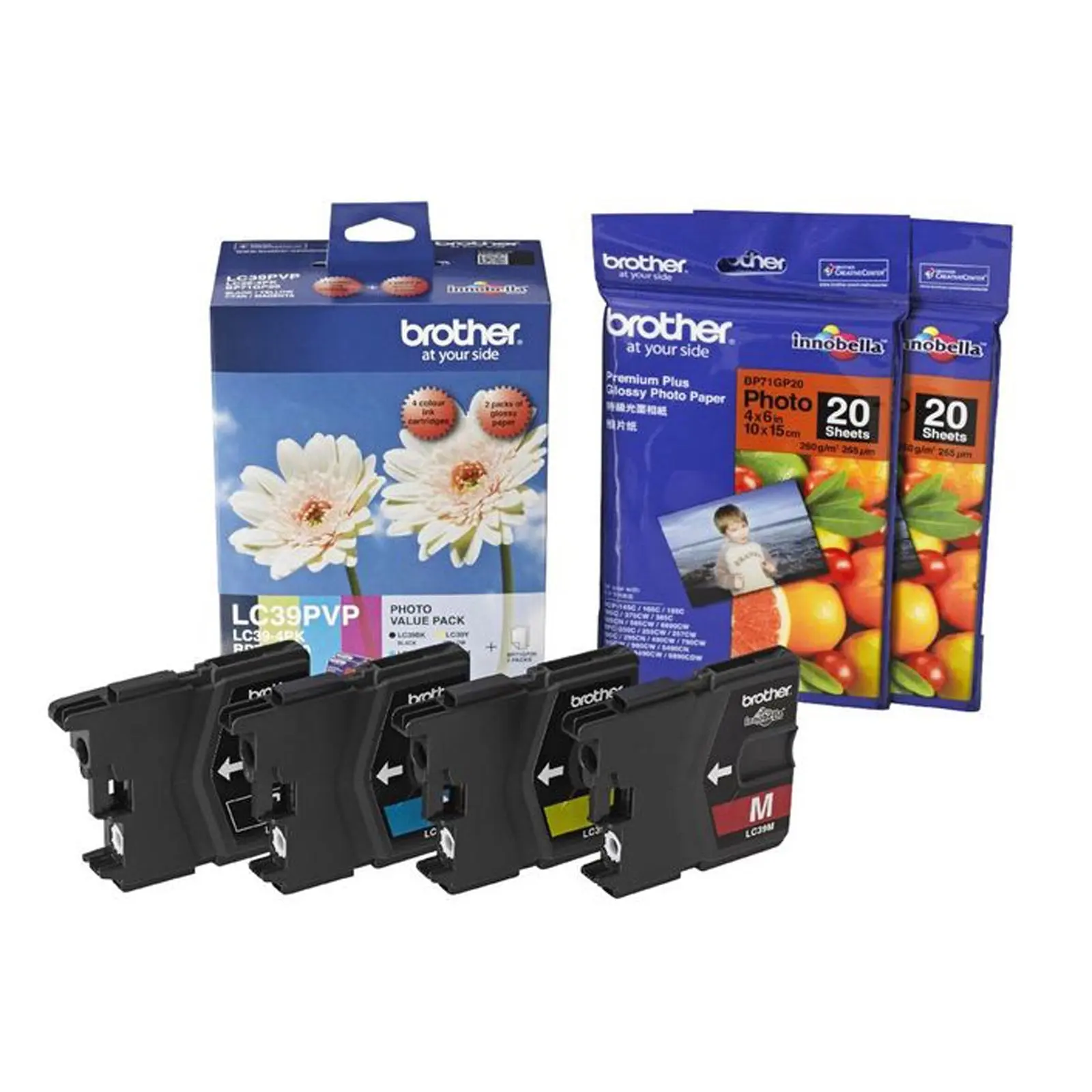 Brother LC39PVP 4 Colours Photo Value Pack Ink Cartridge + Photo Papers - Electronics