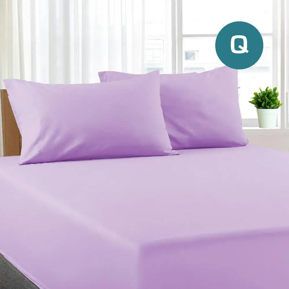 Queen Size Lilac Color Poly Cotton Fitted Sheet + Pillowcase - Best Selling Linen & Towels - From $20