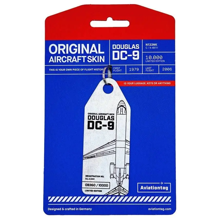 Boyle Aviationtag Douglas DC-9 Continental Airlines Keychain 14.5cm Tag Silver