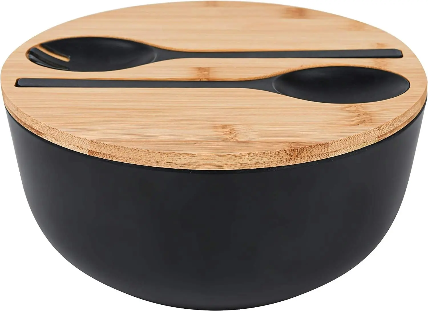 Bamboo Fiber Salad Bowl with Servers Set (Black) - Home & Garden