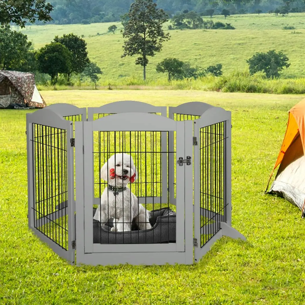 Pawz 6 Panels Pet Dog Playpen Puppy Exercise Cage Enclosure Fence Indoor Grey - Pets