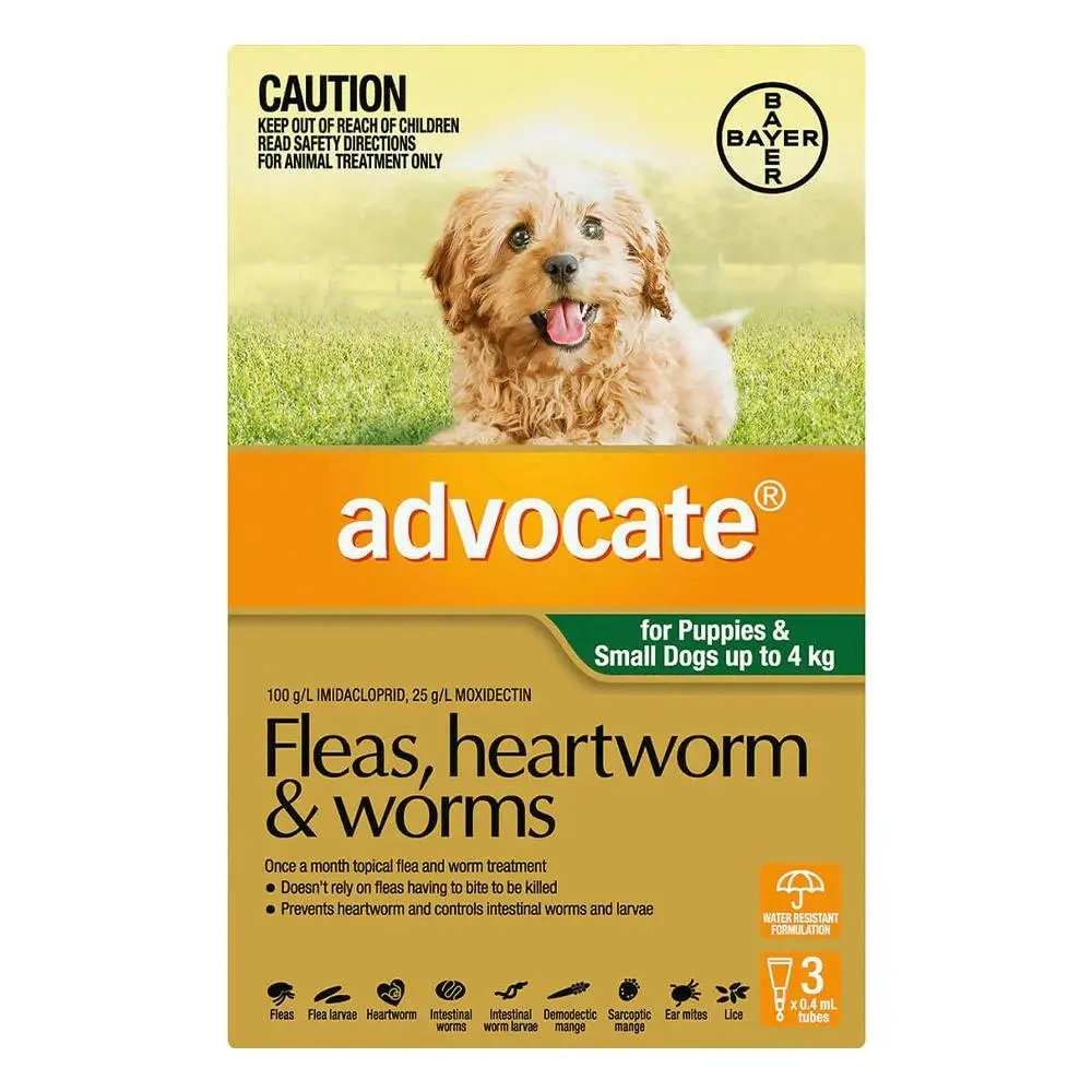 ADVOCATE for Dogs For Small Dogs/Pups Upto 4Kg (Green) 2 pack x 3 Pipettes - Pets