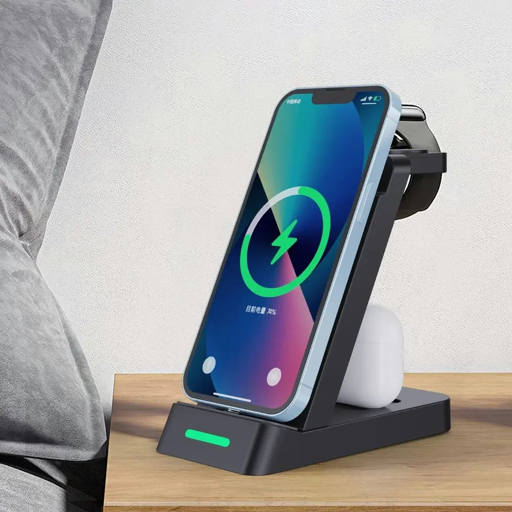 Vertical Wireless Charging 3 in 1 Wireless Charger For iPhone Headset Watch - Electronics