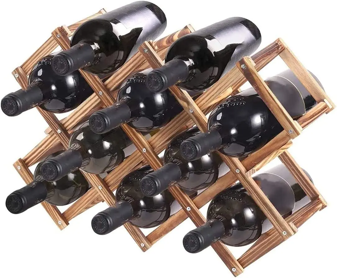Wood Wine Rack Holder Storage for 10 bottles (Brown) - Home & Garden