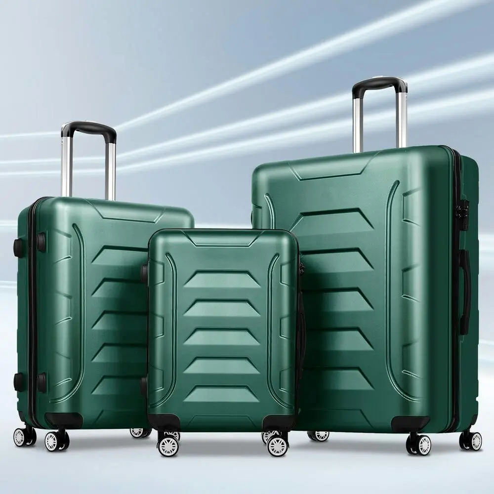 Alfordson 3PCS Luggage Suitcase Trolley Set Hard Case Travel Storage TSA Lock Dina Green - Fashion