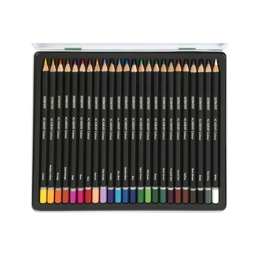 24pc Derwent Academy Art/Craft Hexagonal 3.3mm Core Colour Pencil Tin Set - Office