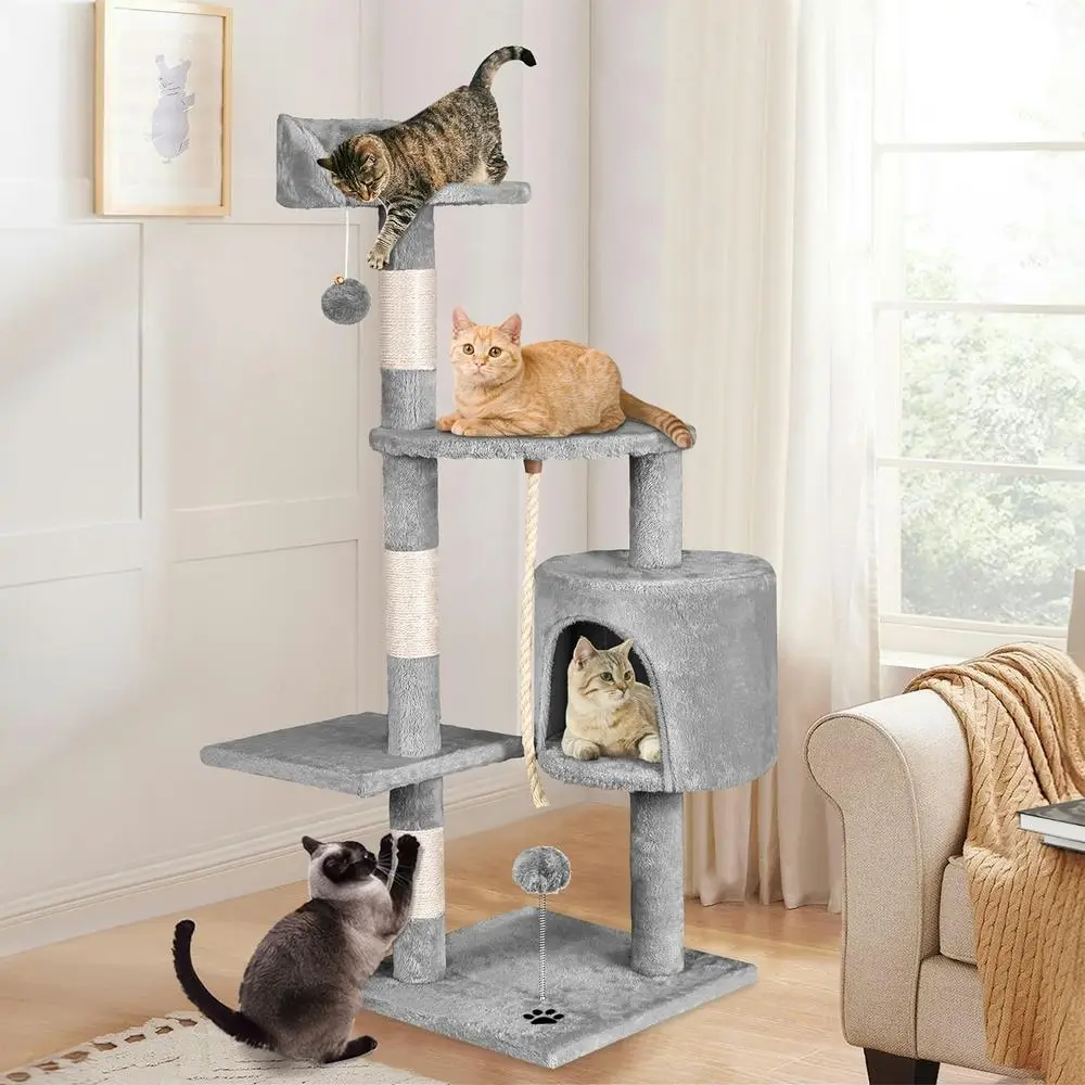 BEASTIE Cat Tree 112cm Grey Scratching Post Scratcher Tower - Pets