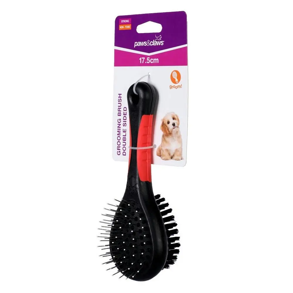 Paws & Claws 17.5cm Double Sided Grooming Pet Brush Dog/Cat Cleaning Comb Black - Pets