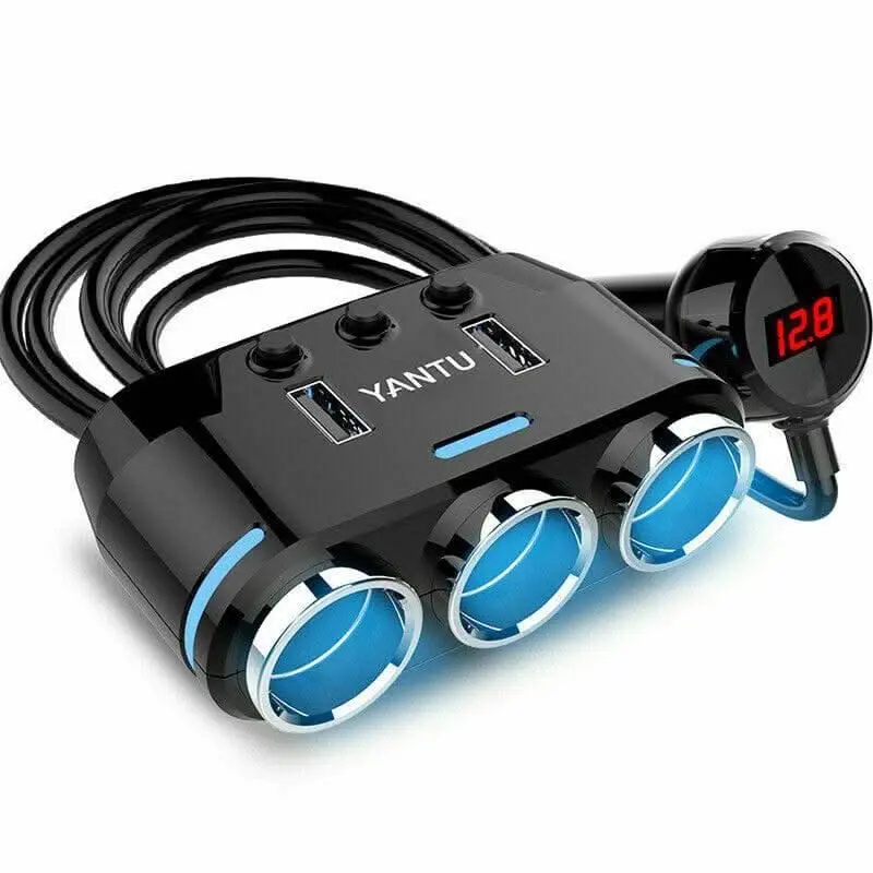 Car Charger Cigarette Lighter 3 Port Power Adapter Socket + Dual USB - Electronics