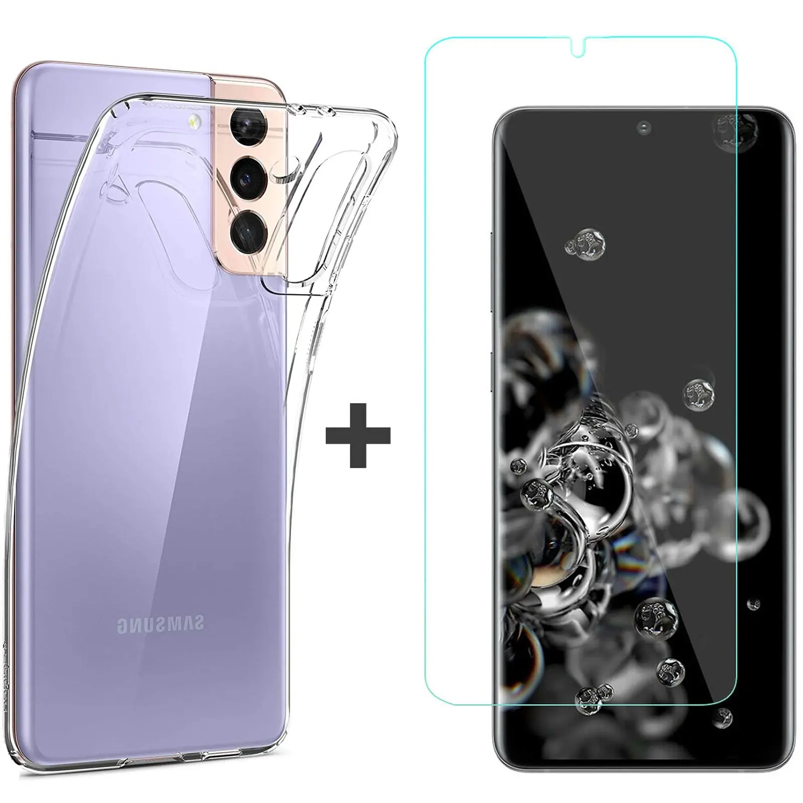 Samsung Galaxy S21 Clear Back Case Cover and Soft Front Screen Protector Film - Electronics
