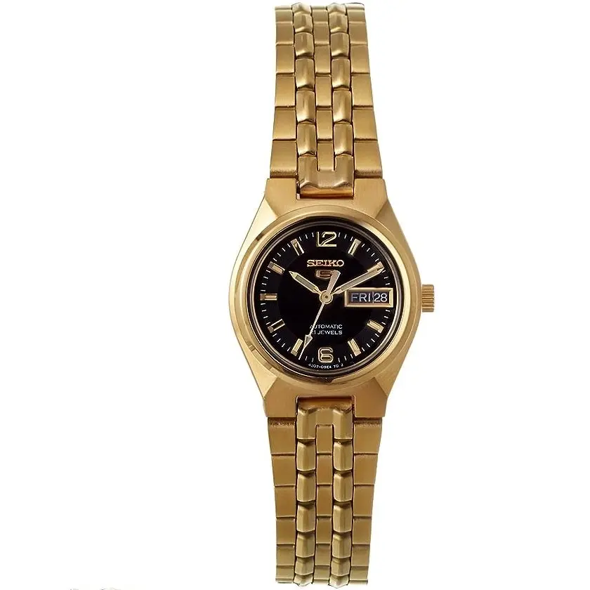 Seiko 5 Gold Tone/Black Dial Women's Automatic Analog Dress Watch SYMK38K1 - Up to 75% off Designer Watches