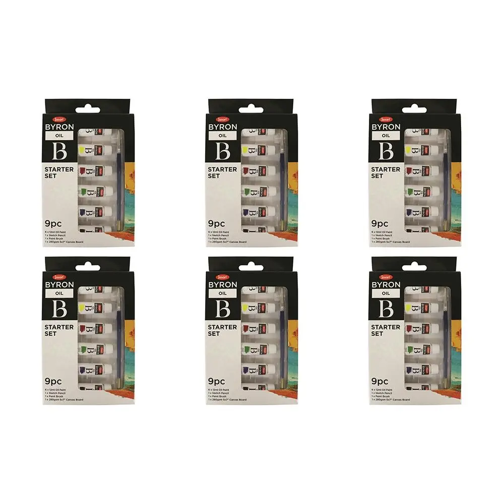 6x 9pc Jasart Byron Starter Set 12ml Oil Paint Tube/Pencil w/ 5x7" Canvas Board - Hobbies