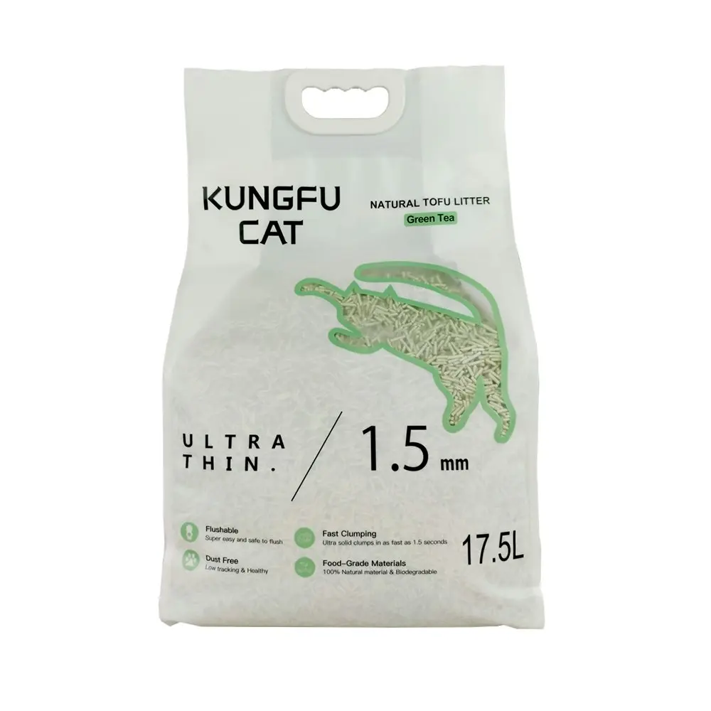 Kungfu Cat 17.5L/6.5kg Tofu Cat/Pet Litter Deodoriser Fast Clumping Green Tea - Pets
