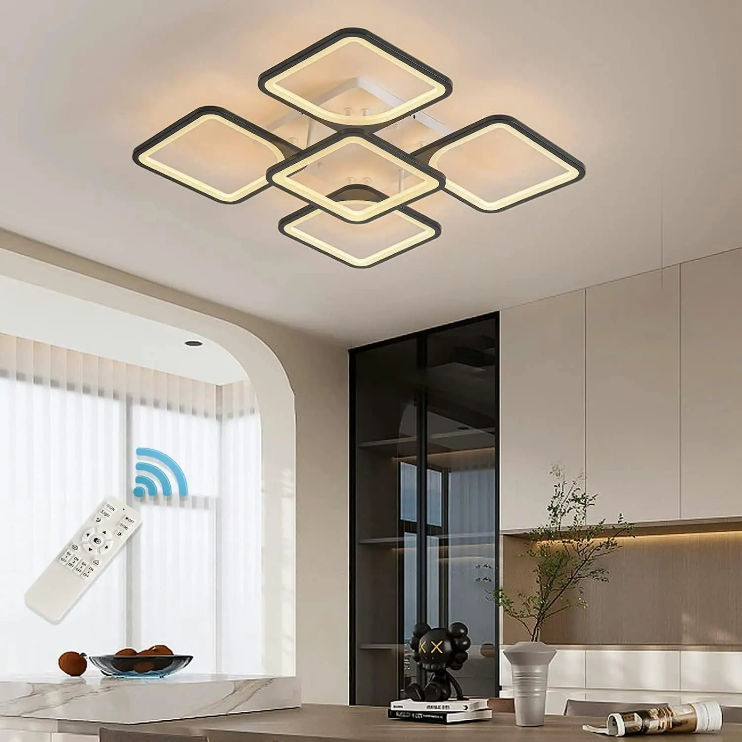 LED Modern Ceiling Light,5 Heads Square Shape, 70W, (White & Black) - Home & Garden