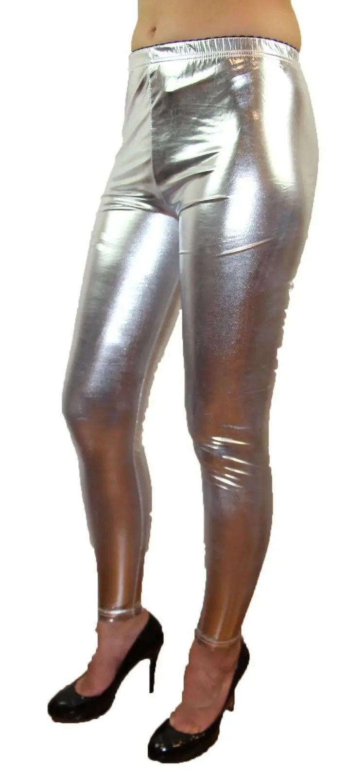 Shiny Metallic Leggings Womens Pants Ladies Silver - Fashion