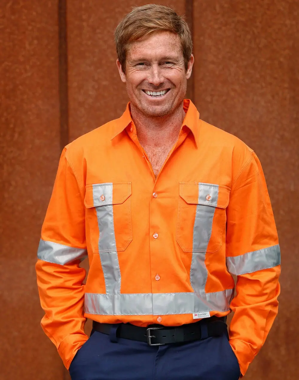 Mens Cotton Drill Safety Shirt Hi Vis Fluro Orange Work Wear Heavy Duty New - Fashion