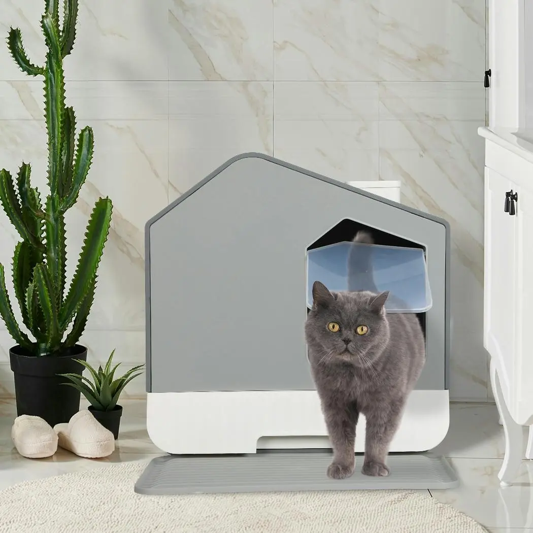 Pawz Fully Enclosed Cat Litter Box Mat Kitty Toilet Trapping Odour Control Basin - Pets