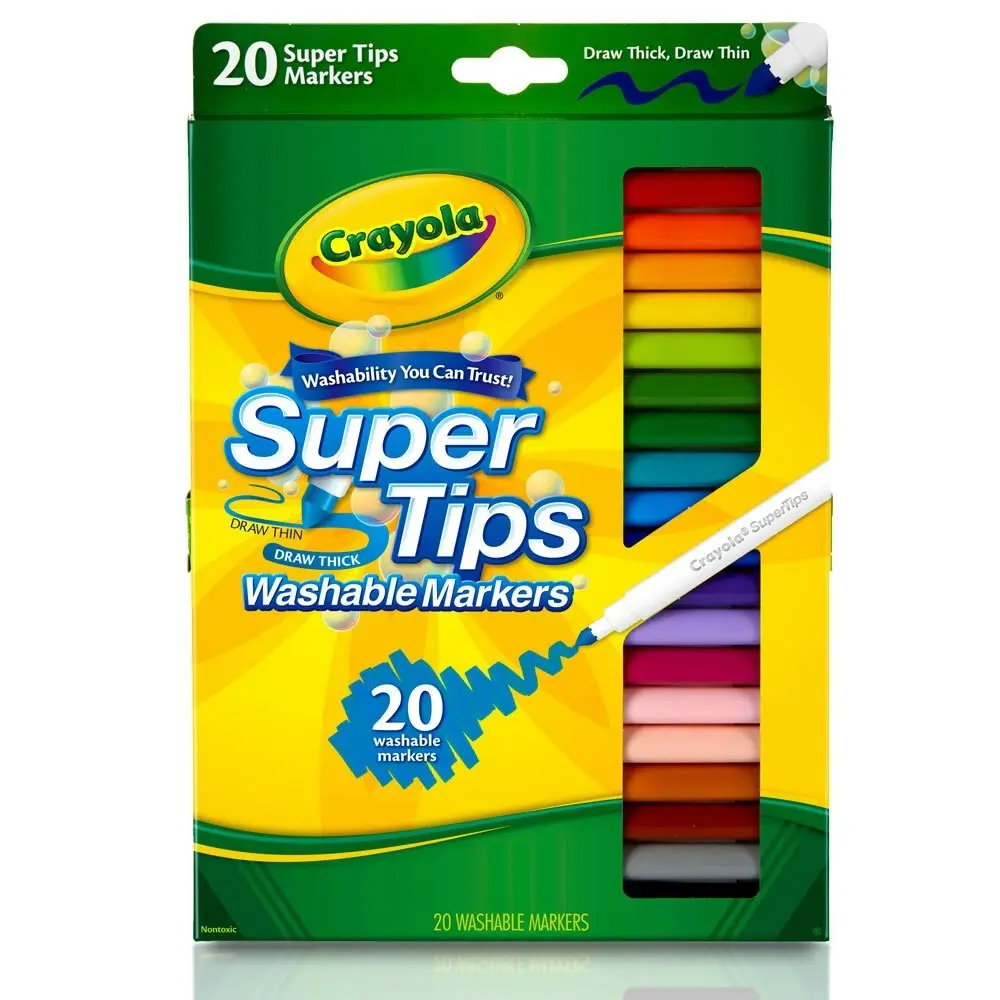 20pc Crayola Super Tips Washable Coloured Non Toxic Markers Art Crafts Kids 3y+ - Hobbies
