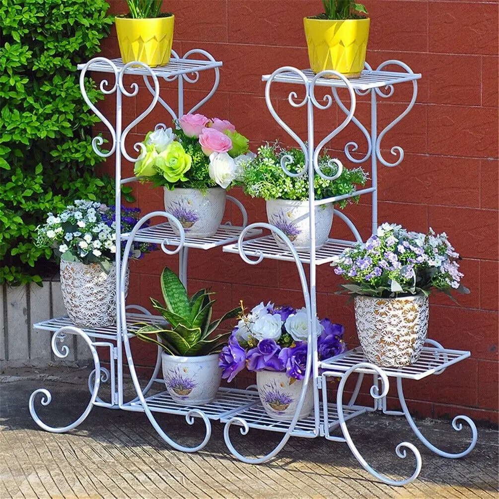 Fin Potted Plant Stand Tall Flower Pot Display Shelf For Balcony Living Room Garden - Home & Garden