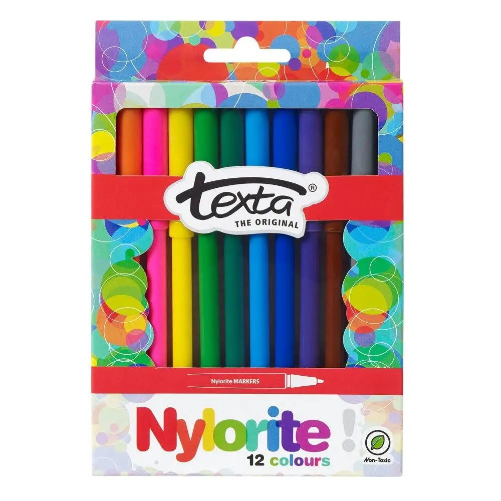 12pc Texta The Original Nylorite Coloured Drawing Kids Markers Art Water Based - Office