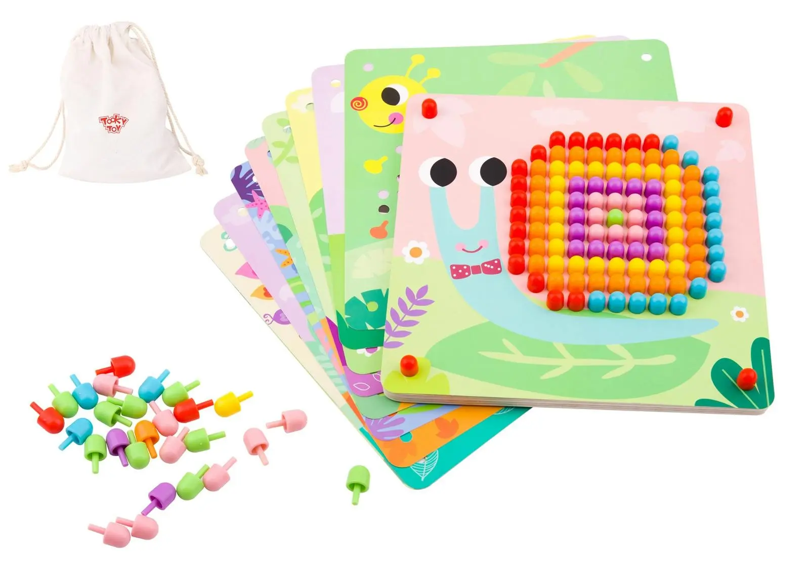 222pc Tooky Toy Wooden Pattern Pegs Small Educational Coin Board Game Kids 3+ - Toys & Games
