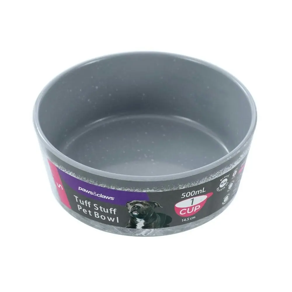 Paws & Claws Medium 14.5cm/500ml Tuff Stuff Pet/Dog Bowl Food/Dish Feeder Grey - Pets