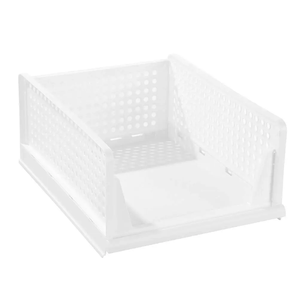 Boxsweden Foldaway 42.5x18.5cm Stackable Storage Basket/Organiser Large White - Home & Garden