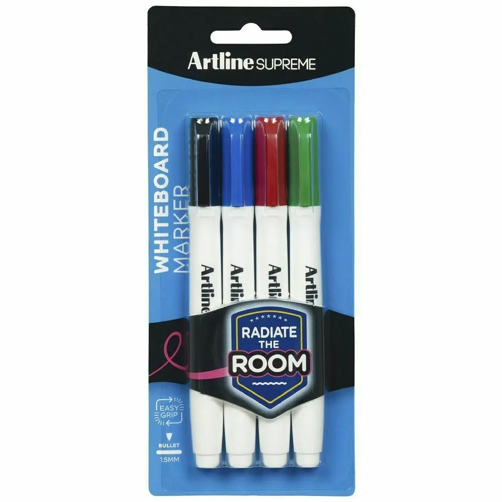 4pc Artline Supreme Whiteboard Markers Writing Pens Assorted Standard Colours - Office