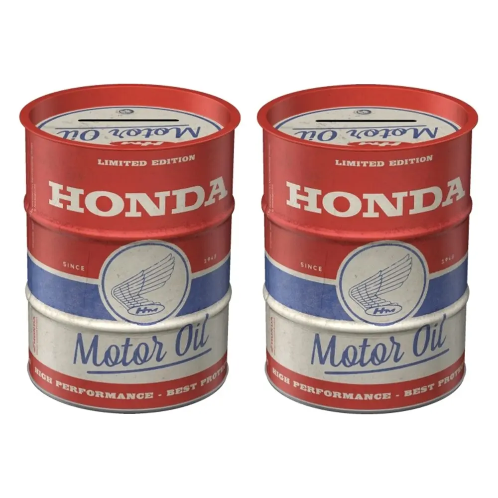 2x Nostalgic Art Money 9.3x11.5cm Metal Box Storage Barrel Honda MC Motor Oil RD - Home & Garden