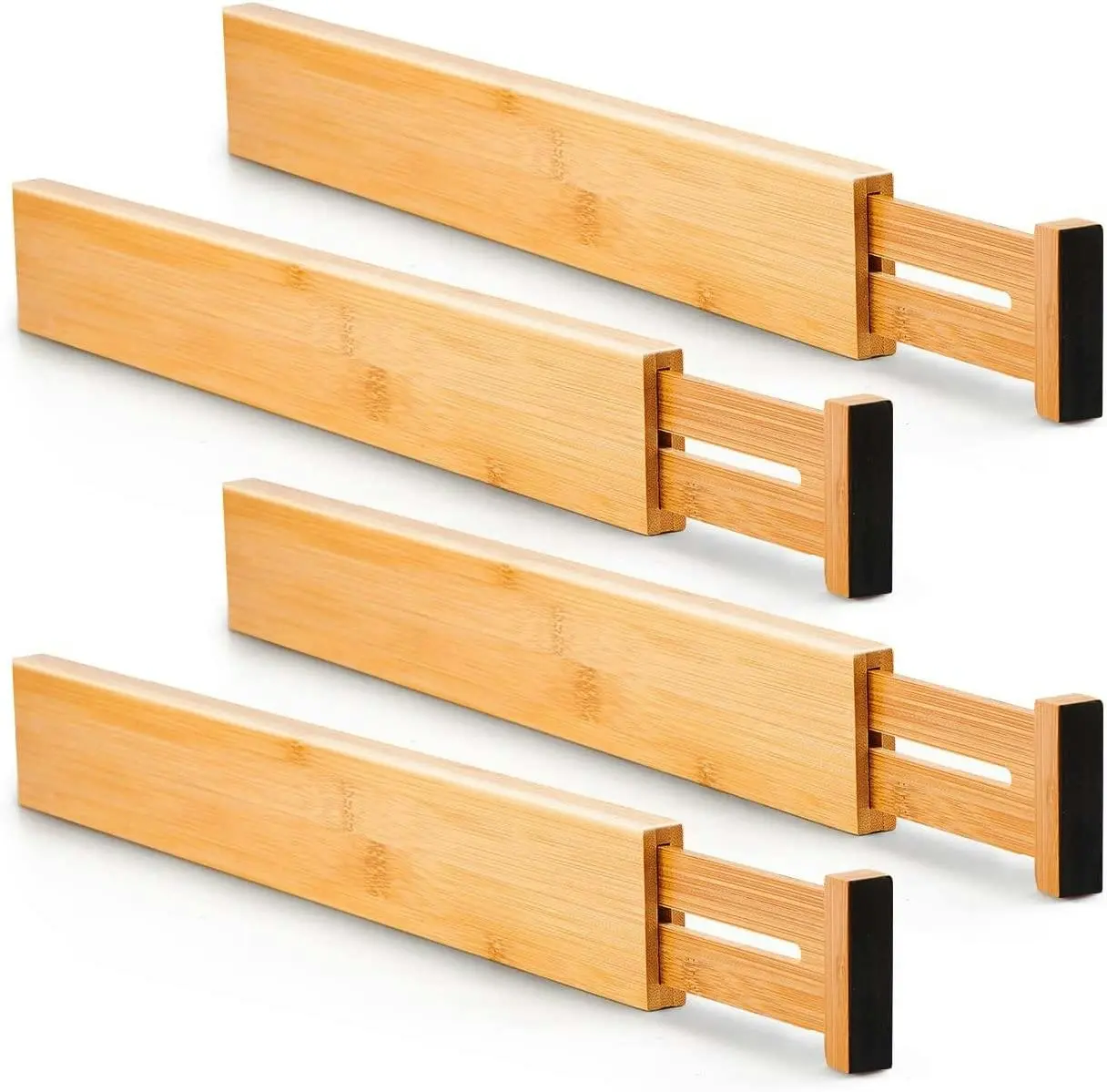 Carla Home 4 Pack Bamboo Adjustable Kitchen Drawer Dividers (Large, 44-55 cm)