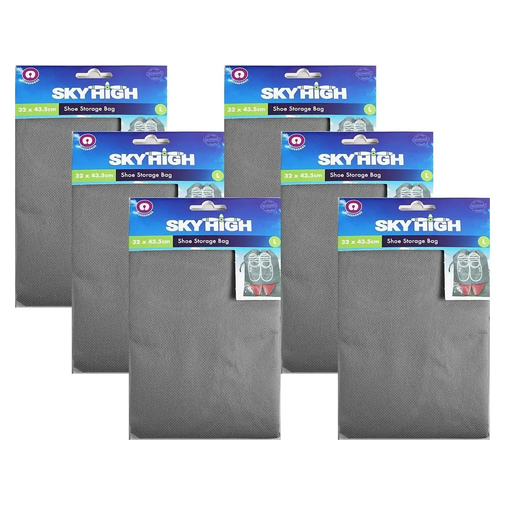 6x Sky High Travel Lightweight Shoe Storage Luggage Organisation Bag Large Grey - Fashion