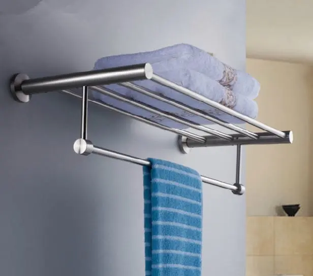 Wall-mounted 304 Stainless Steel Towel Rack with Hanging Rail