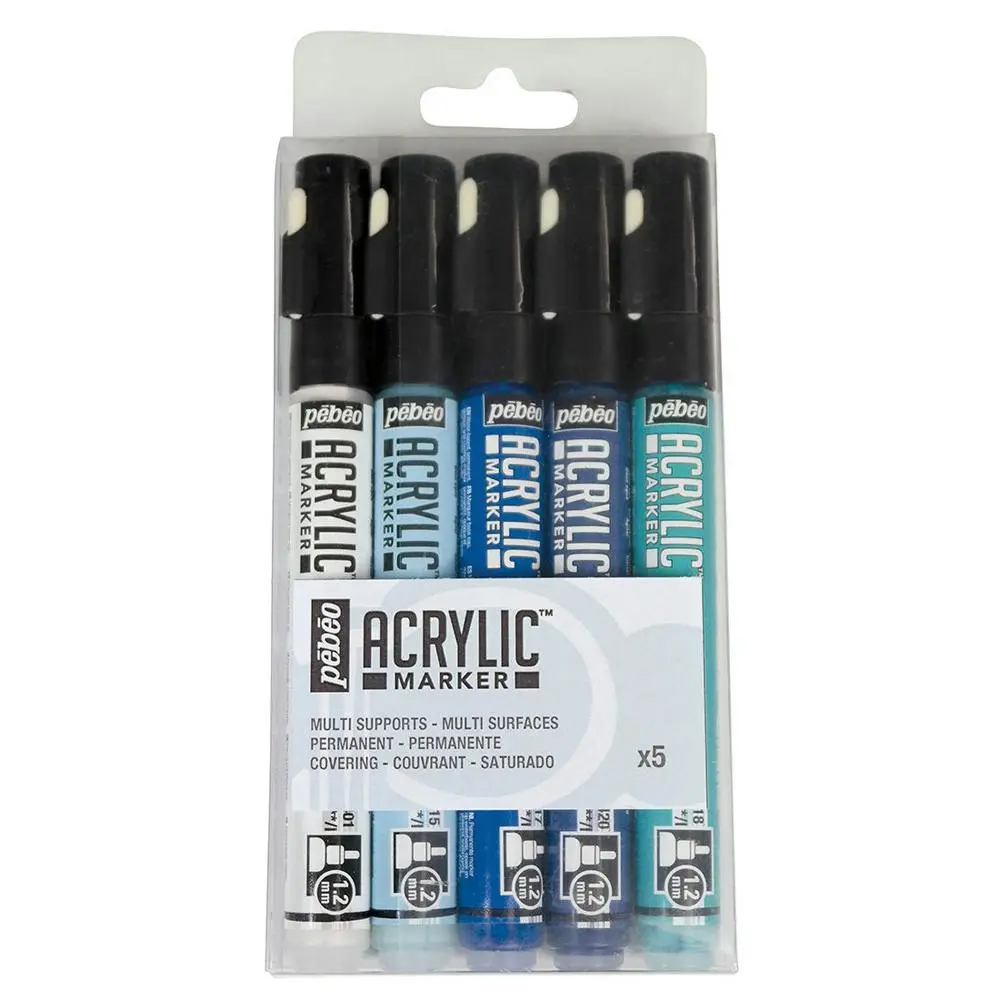 5pc Pebeo Acrlyic Based Paint Markers 1.2mm Blue Hue Creative Art Painting - Hobbies