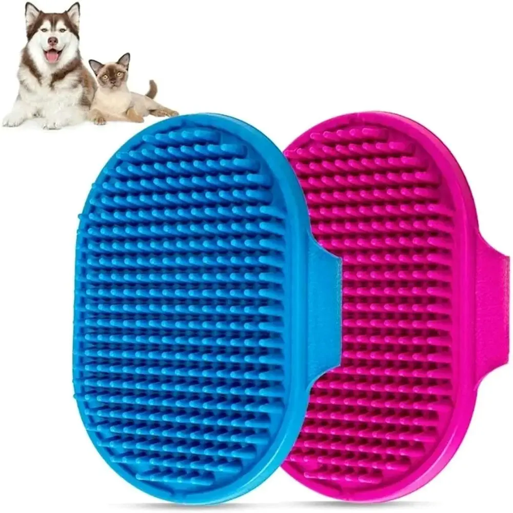 2Pcs Dog Grooming Massage Brush Pet Shampoo Bath Brushes with Adjustable Handle - Pets