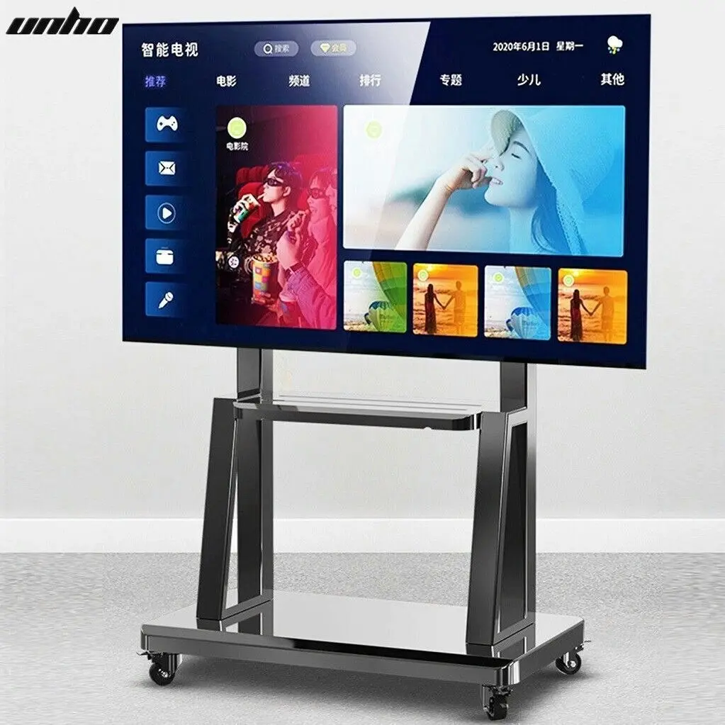 Fin Floor Tv Mount Stand Bracket Rolling For 32"-80" Screens Vesa 600X400 Hold 65Kg