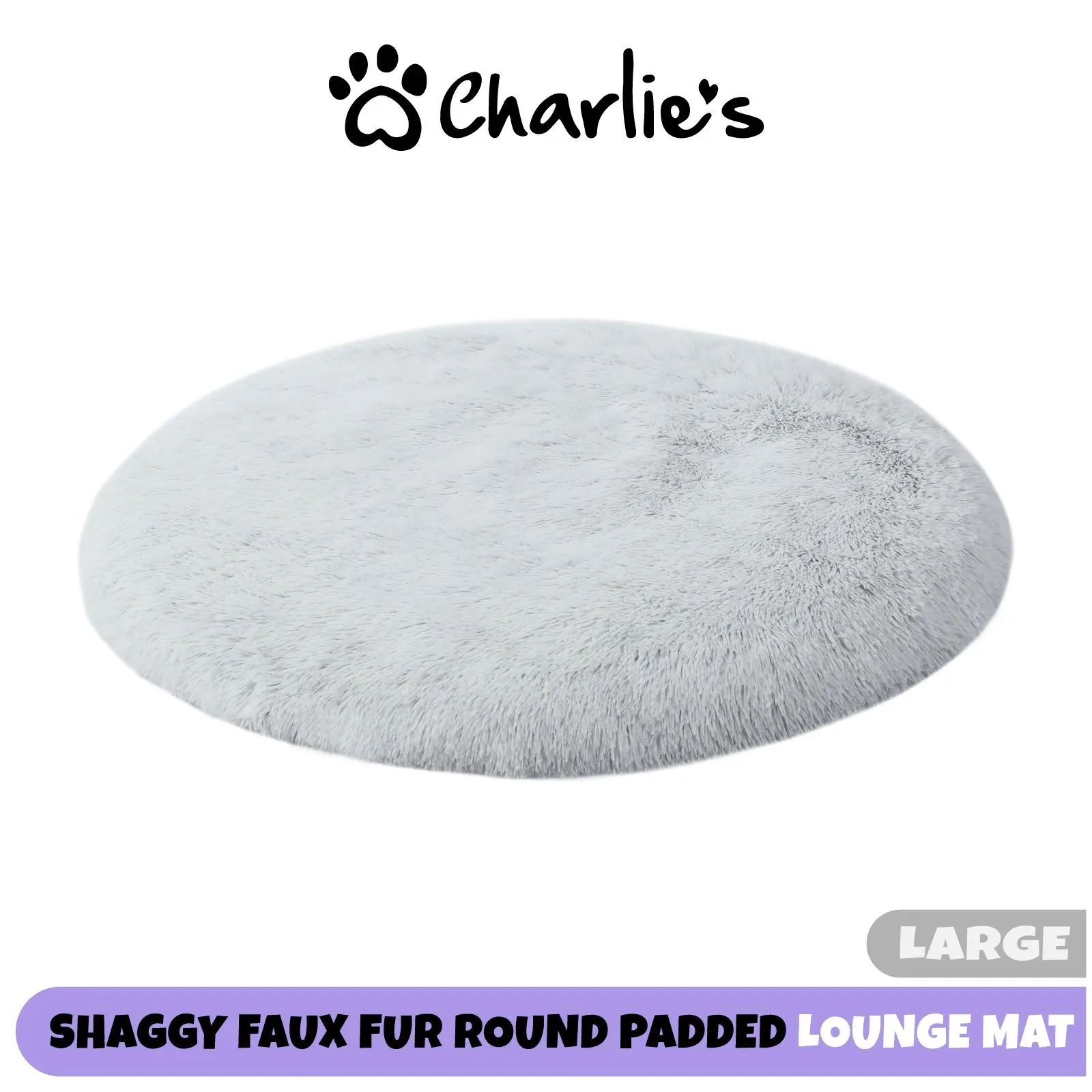 Charlie's Shaggy Faux Fur Round Calming Dog Mat Arctic White Large - Pets