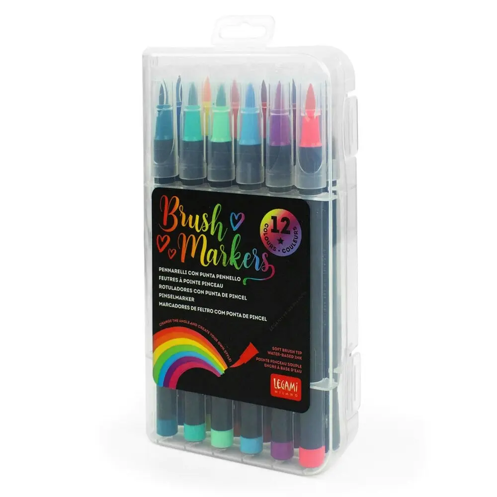 12pc Legami Art Brush Markers Water Based Soft Tip Colouring Kids/Children 6+ - Office